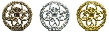 Drei Medaillen in Gold, Silber und Bronze mit dem DOSB-Logo und Symbolen für verschiedene Sportarten.