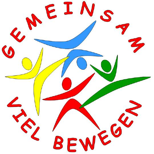 Logo mit bunten stilisierten Figuren in Bewegung, umrahmt von den Worten &bdquo;Gemeinsam viel bewegen&ldquo; in roter Schrift.
